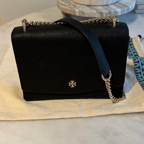 Tory Burch Handbags - Tory Burch Black Saffiano Leather Chain Crossbody with Gold Hardware